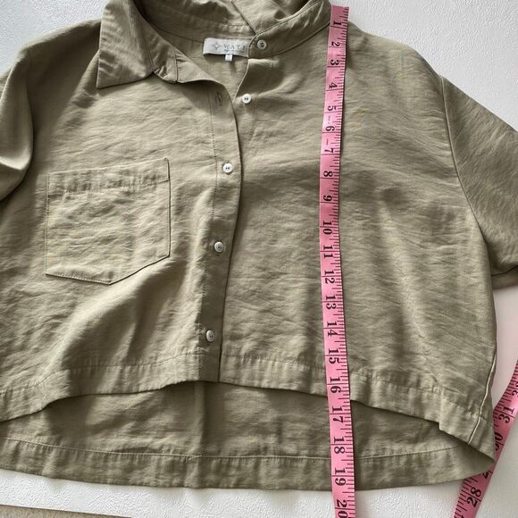 WAYF Olive Green Cropped Button Down Shirt Women’s Size Medium Long Sleeve - Picture 5 of 8